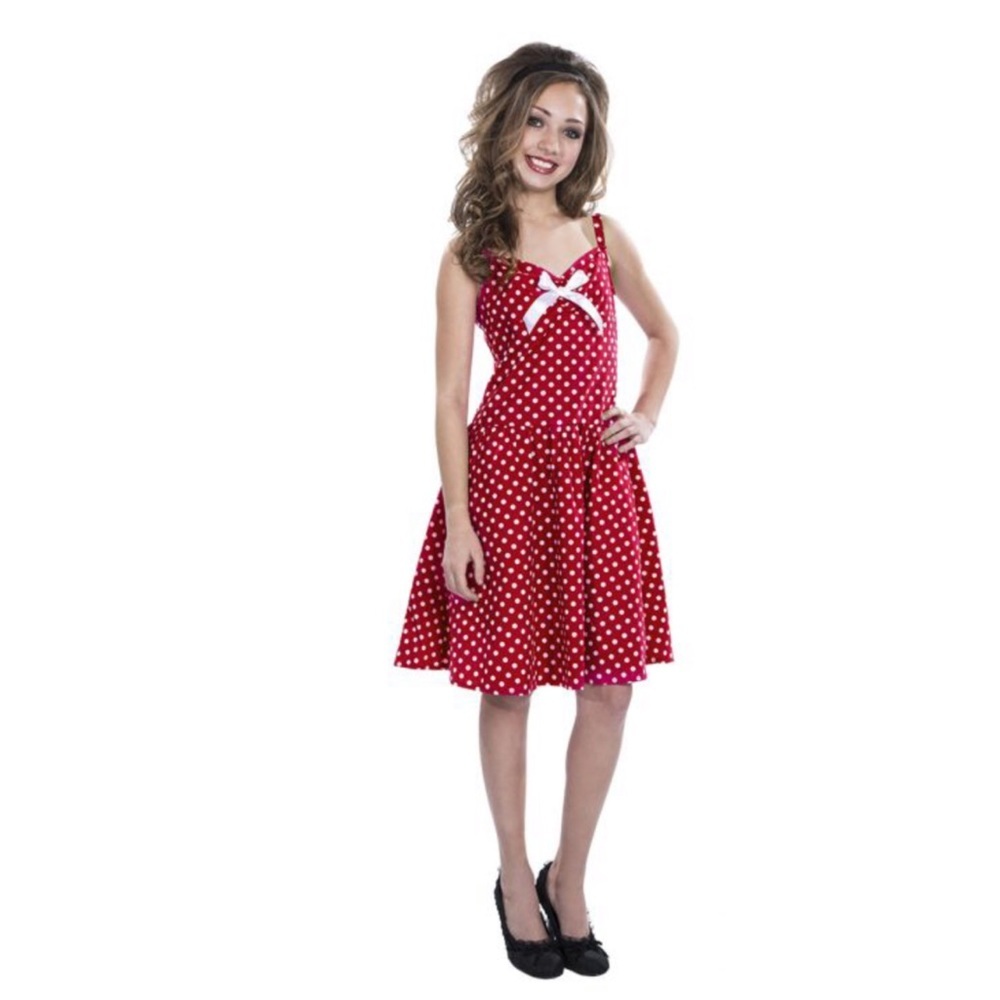 🆕 Kids Red Polka Dot 50s Dress Costume, Ages 7+